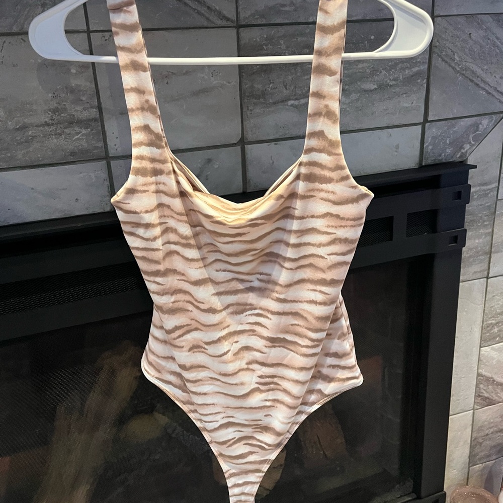 Forever 21 Cream and Brown Zebra Print Bodysuit